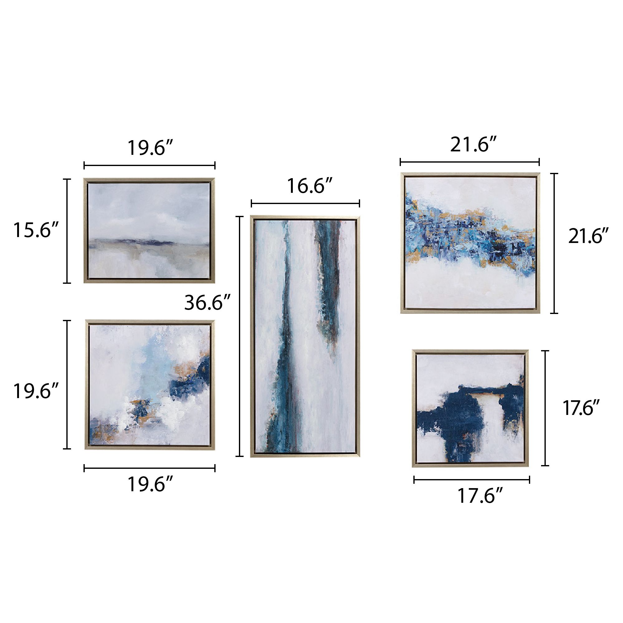 Martha Stewart Blue Drift Multi Abstract 5-Piece Gallery Framed