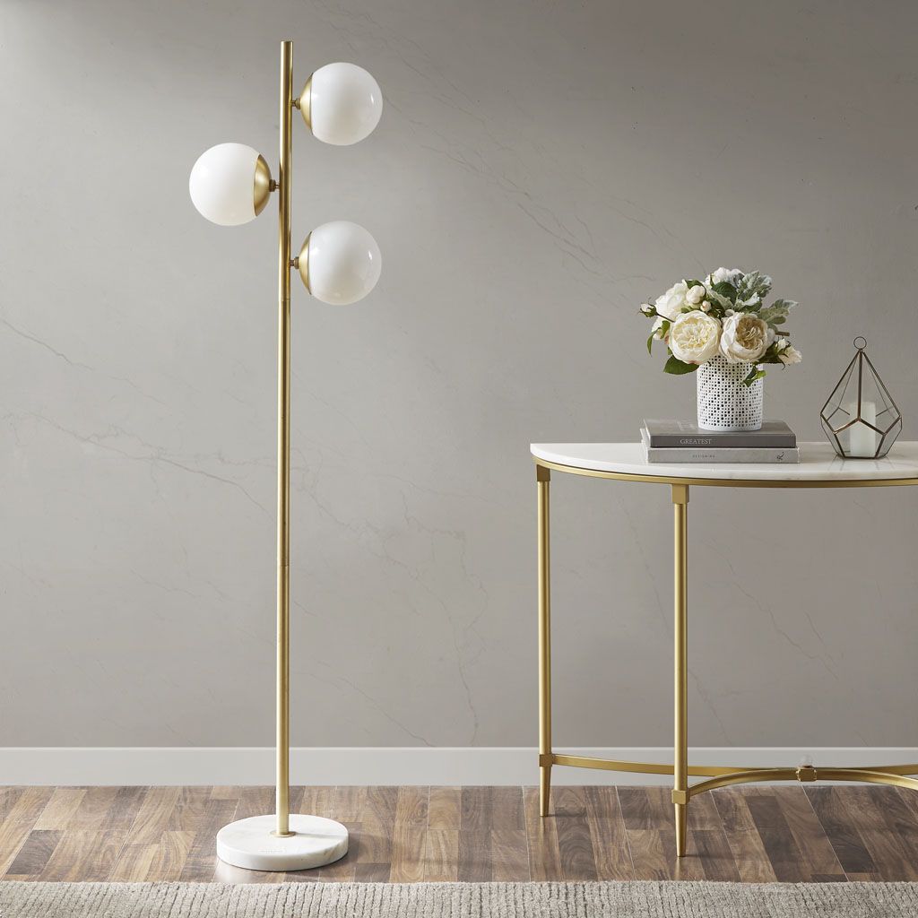 Ink+ivy Holloway White/gold 3-Globe Light Floor Lamp With Marble