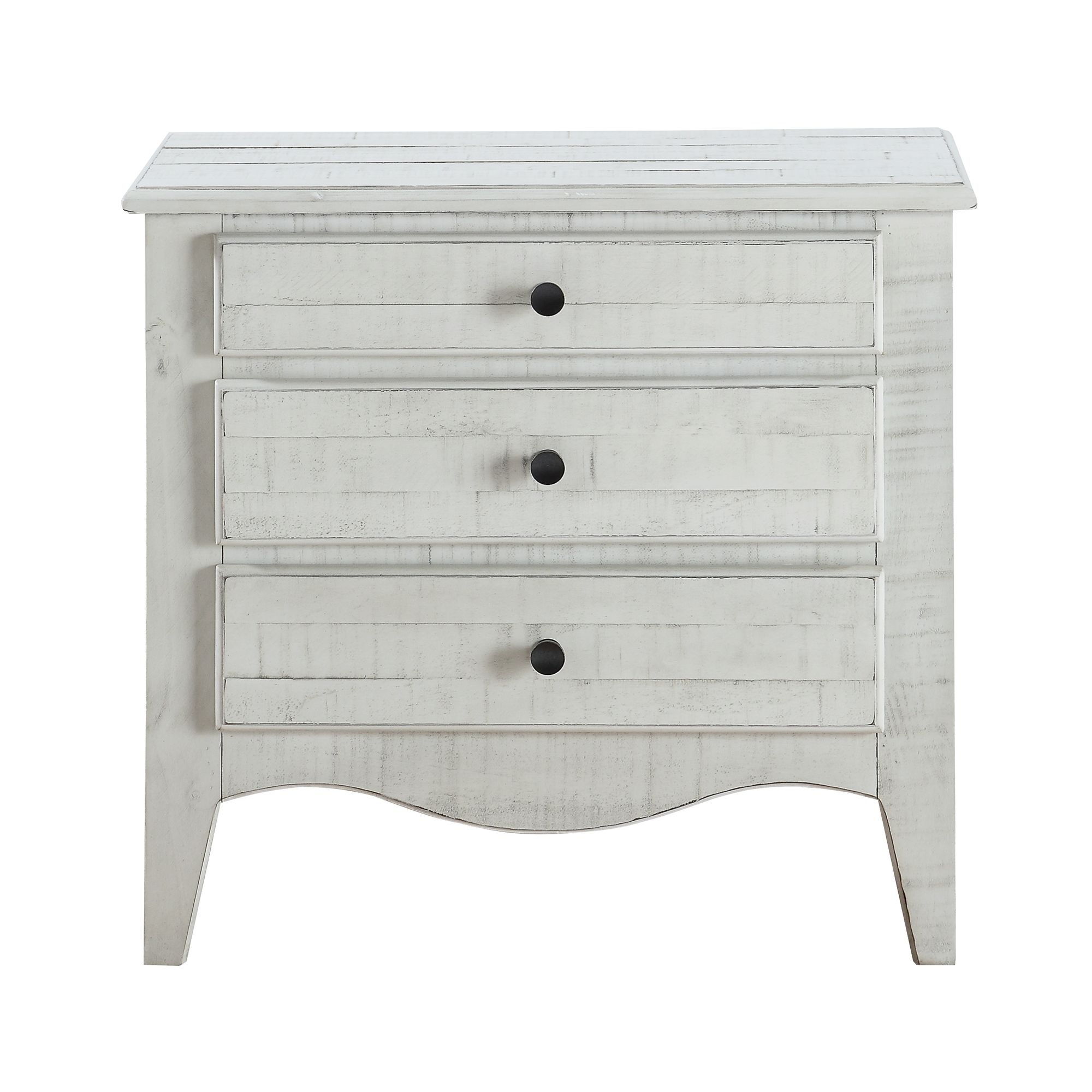 Ella Solid Wood Three Drawer Nightstand in White Wash at