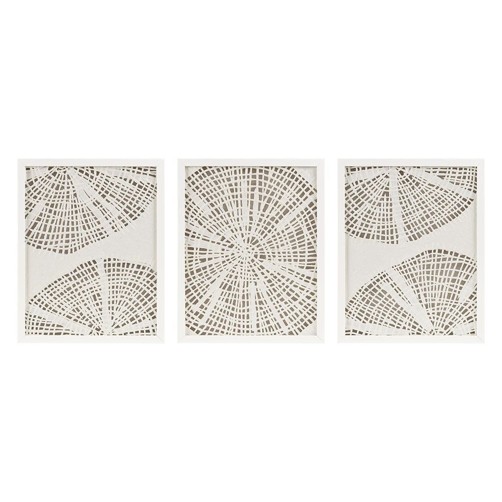 Madison Park Solana Off-White Framed Abstract Coastal Rice Paper 3-Piece  Shadowbox Wall Decor Set