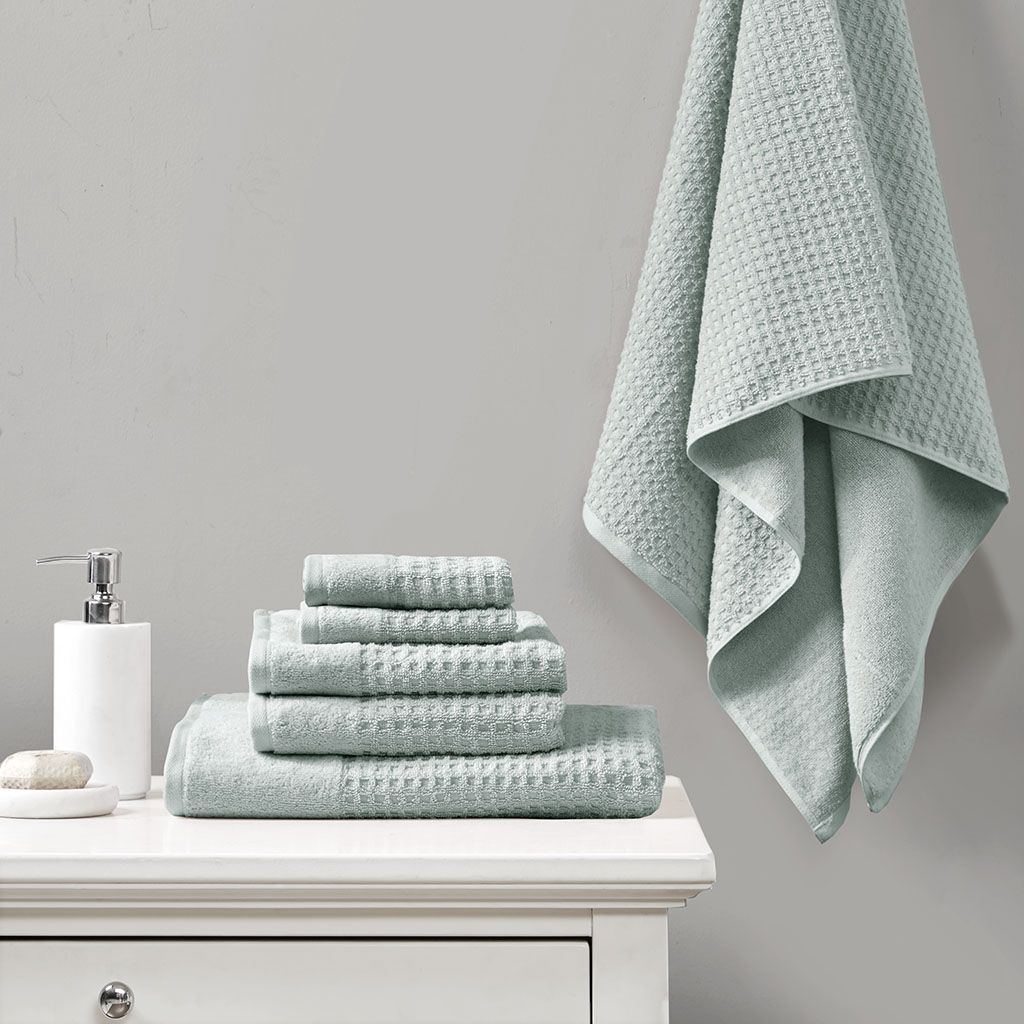 Madison park 6 piece spa waffle cotton jacquard towels se sale