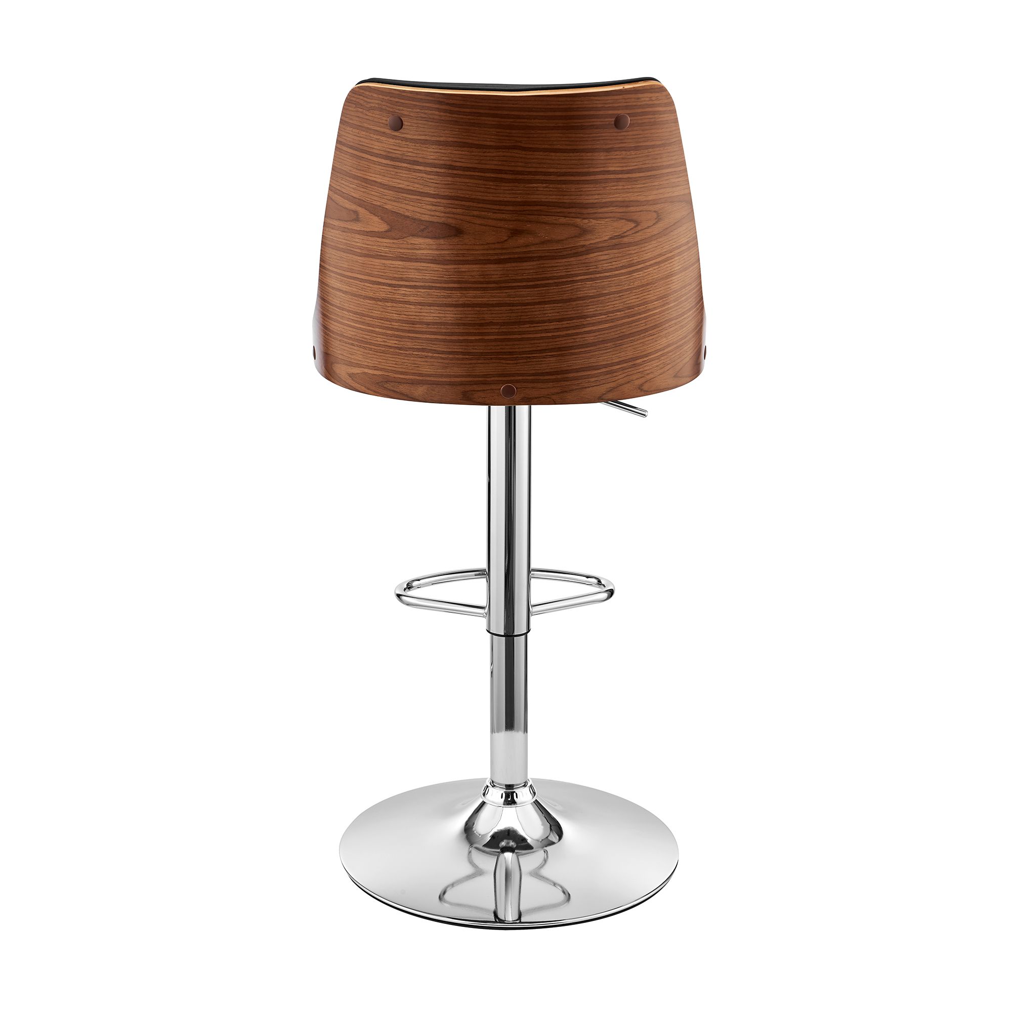 Jacob Adjustable Swivel Black Faux Leather And Walnut Wood Bar
