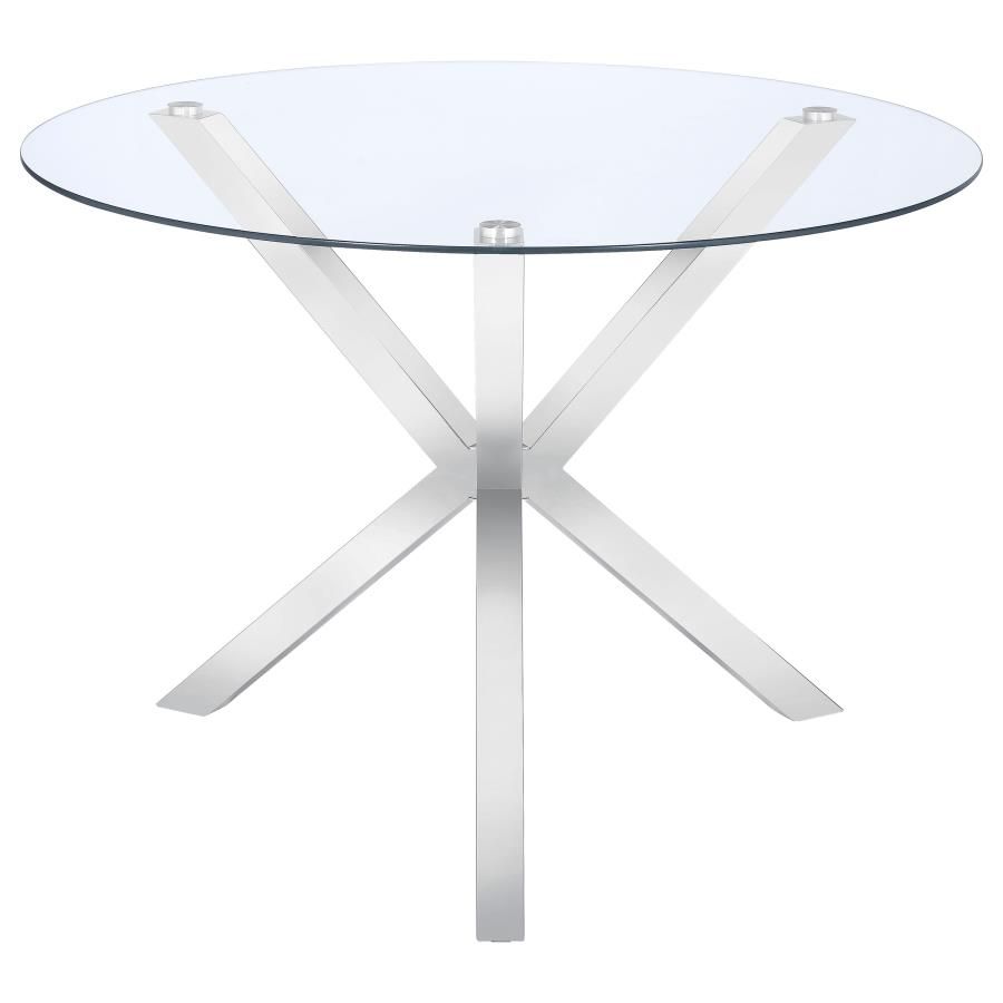 Ellianna Glass Top Dining Table With X-Cross Base Chrome at