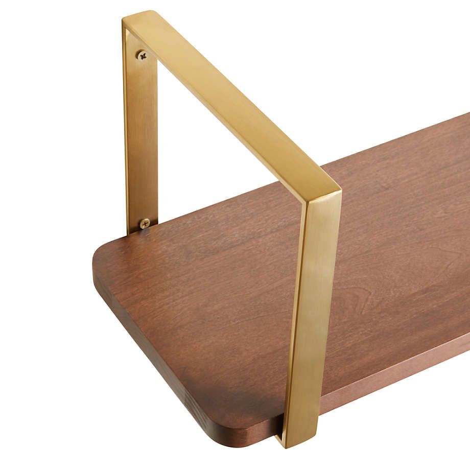 8WH1147  Wood Shelf with Brass Brackets