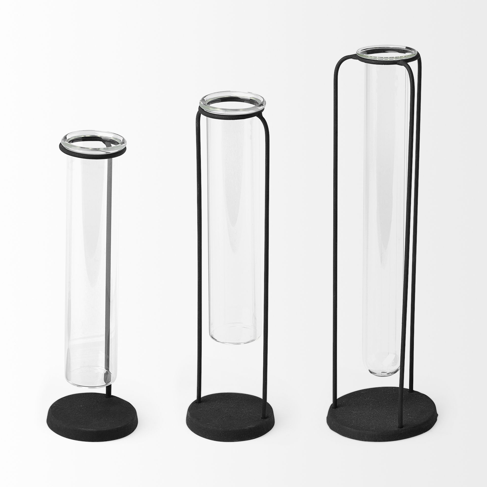 Beeker Set Of Three Black Metal Test Tube Style Vases at