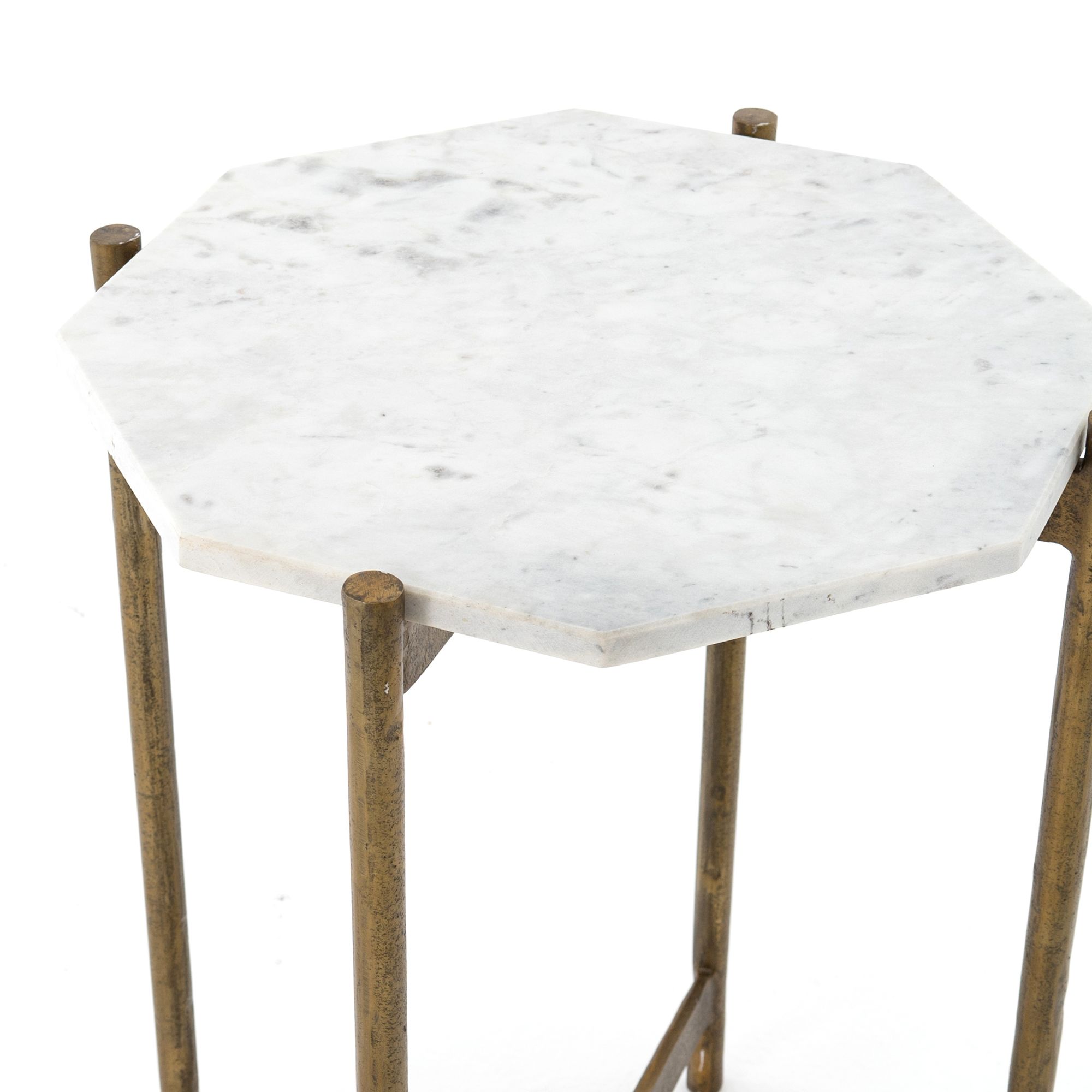 Metropolitan Set of 2 Side Tables Satin Bronze Finish with Off-White Marble