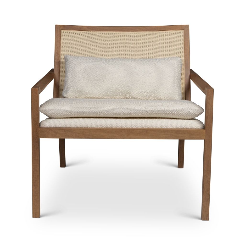 Modern Brazilian Barra Cane Lounge Chair Boucle Ivory