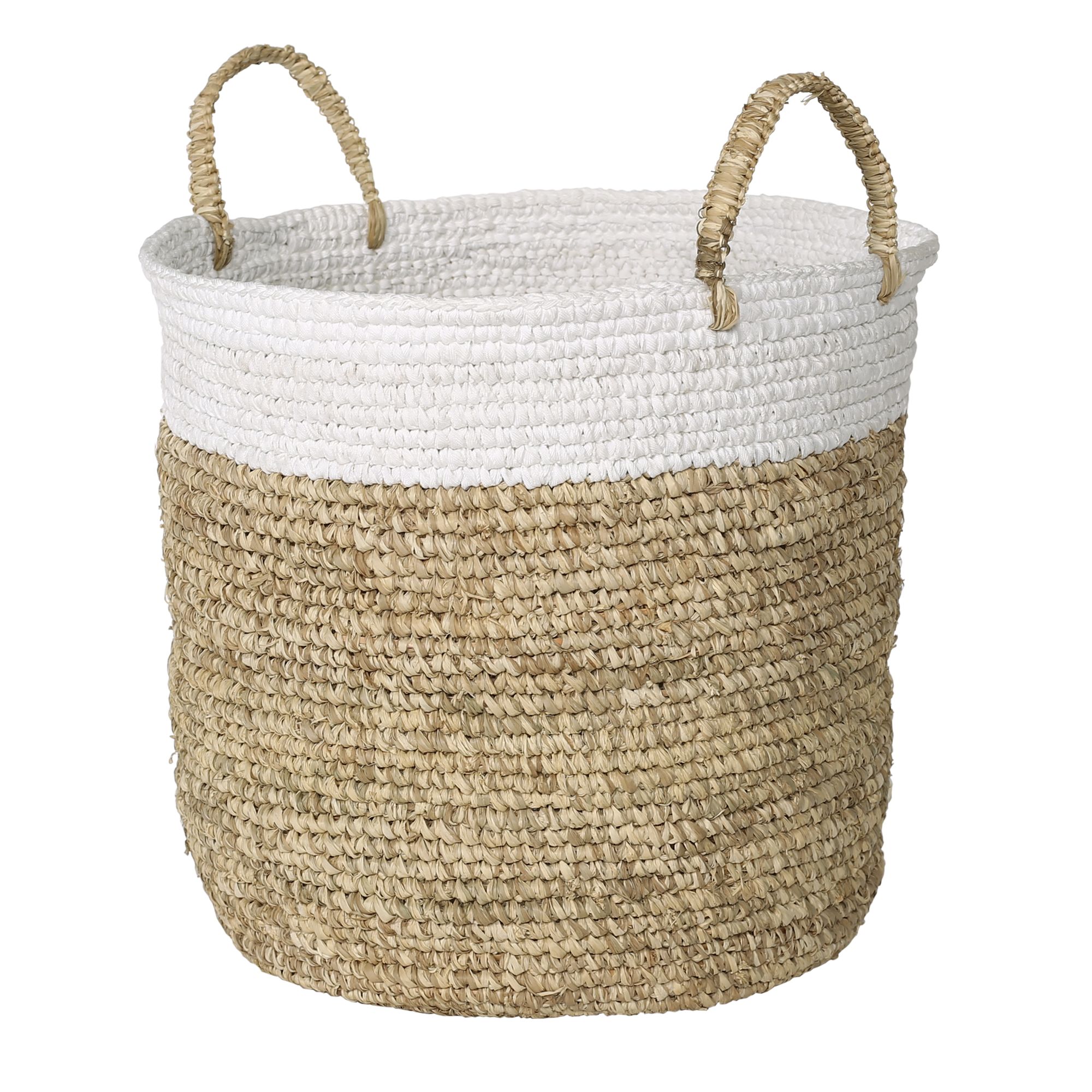 Set of 3 Seagrass Storage Baskets Brown/White - Olivia & May