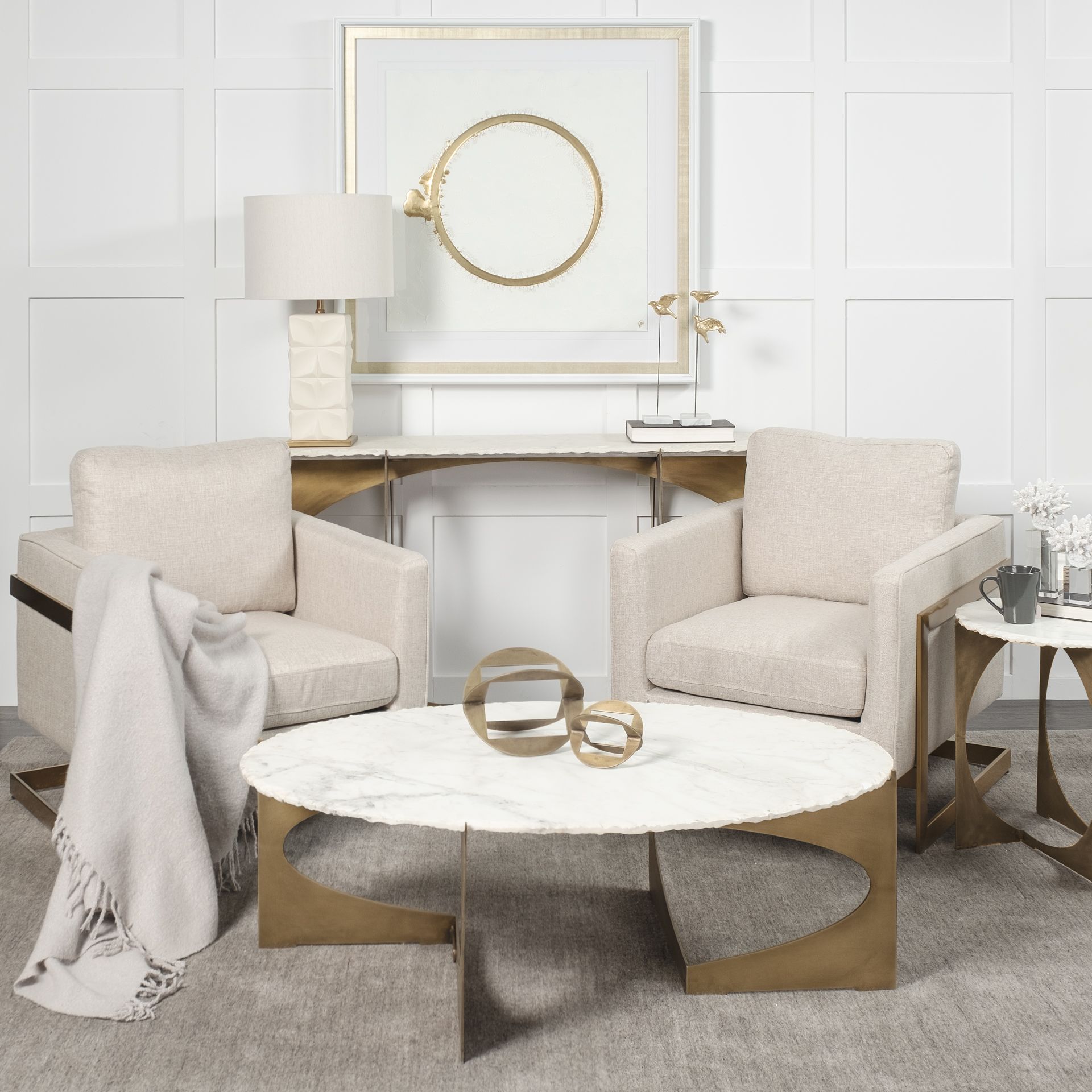 Round Live-Edge Side Table With Marble Top And Gold Metal Base