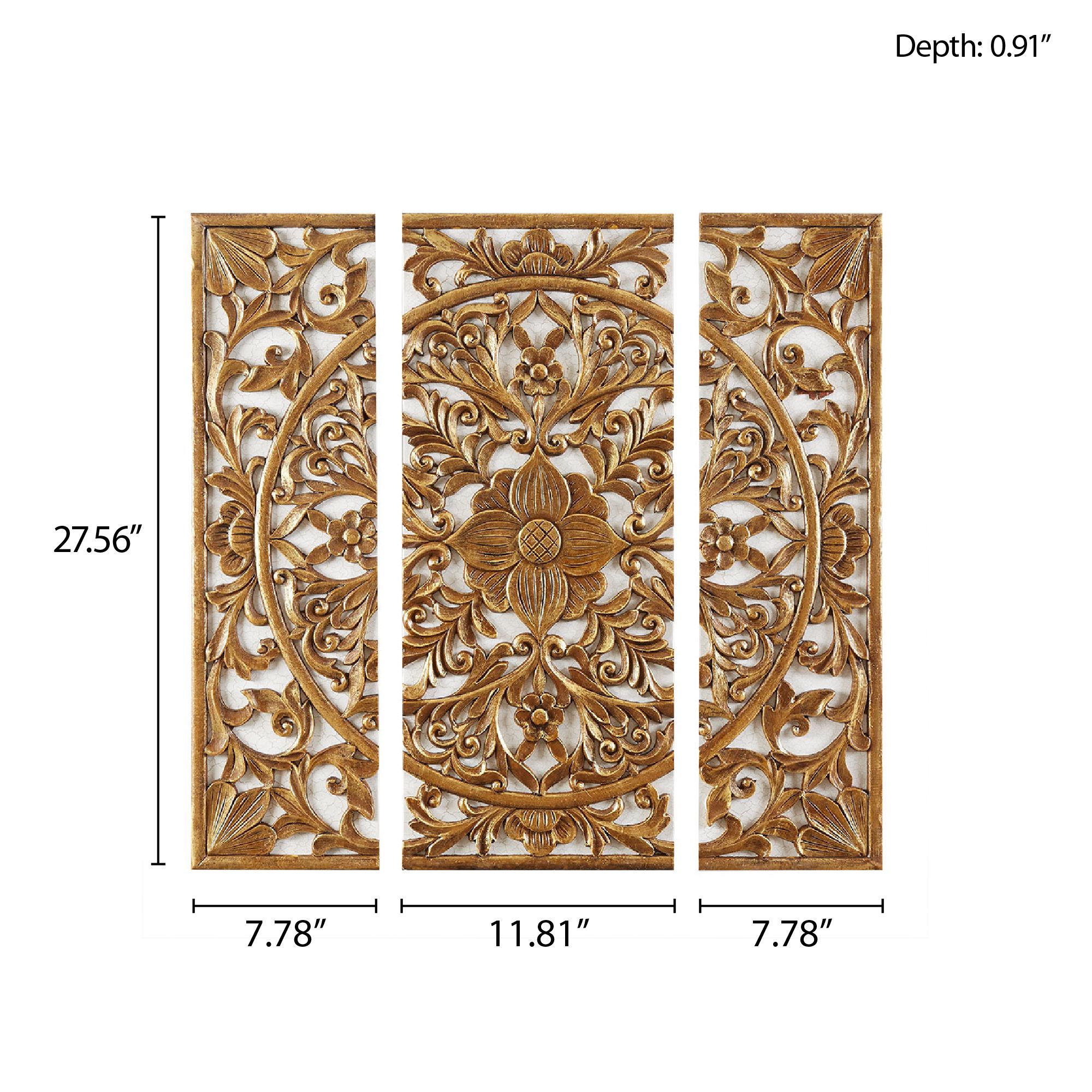 Madison Park Gold Medallion Gold Triptych 3-Piece Dimensional