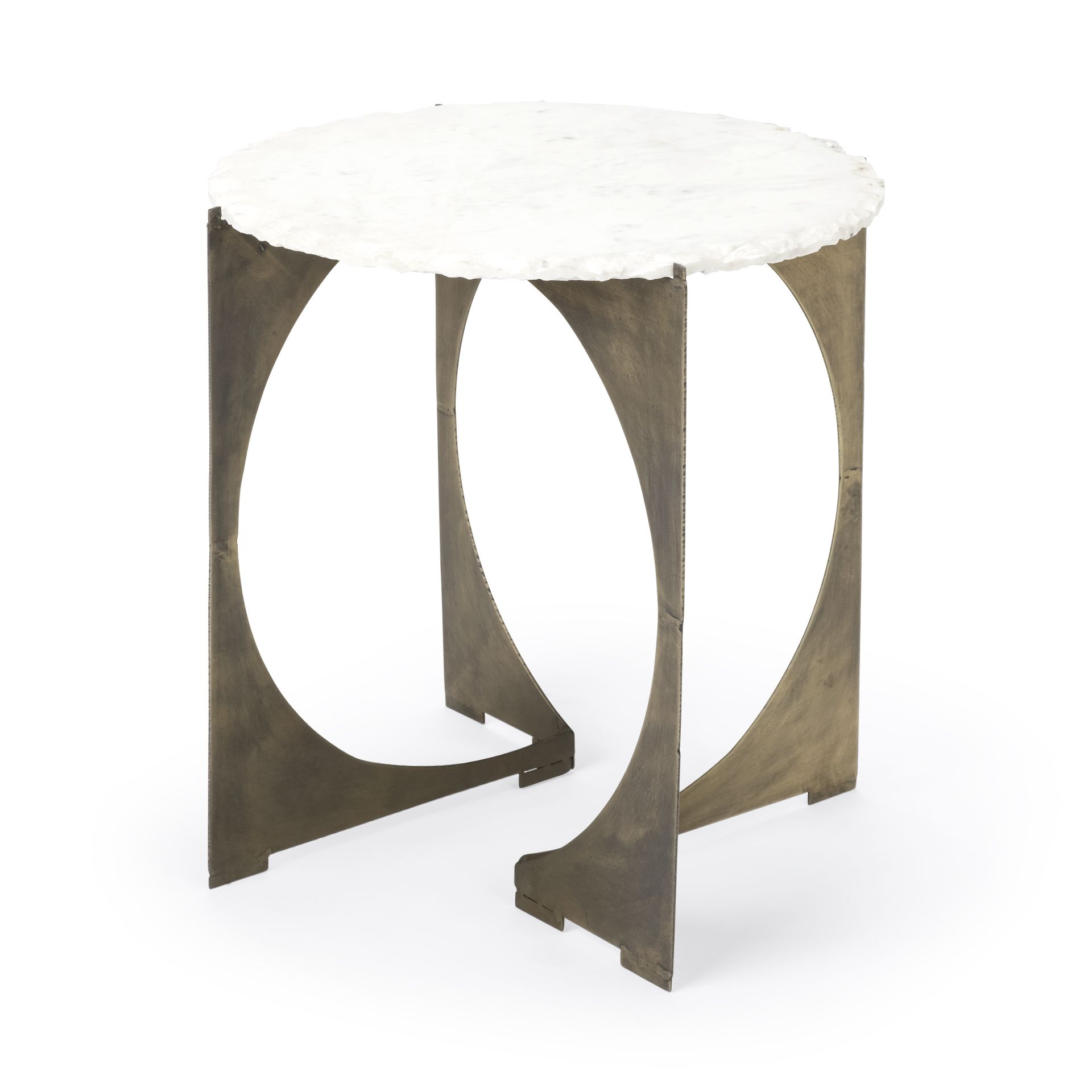 Round Live-Edge Side Table With Marble Top And Gold Metal Base