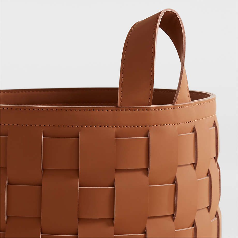 Wide Weave Leather Basket