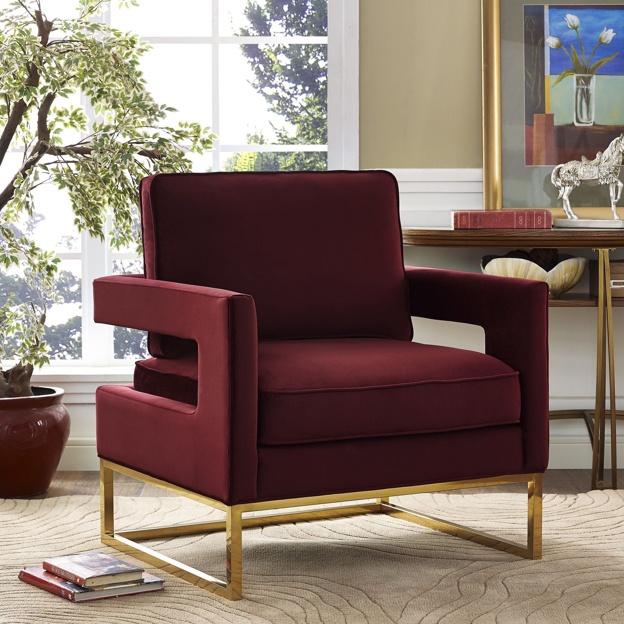 Avery Maroon Velvet Chair at allmine