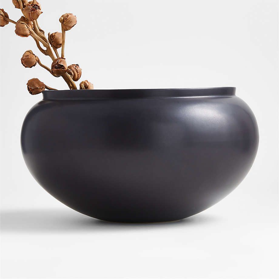 Midcentury modern black glazed ceramic fruit bowl centerpiece