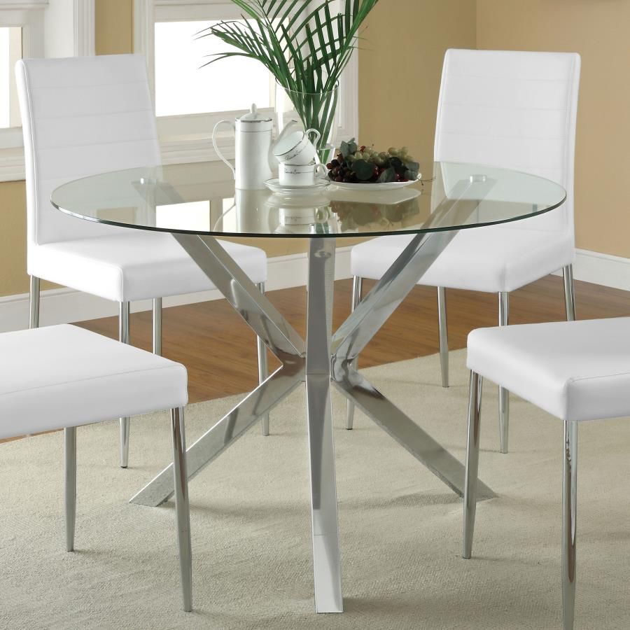 Ellianna Glass Top Dining Table With X-Cross Base Chrome at