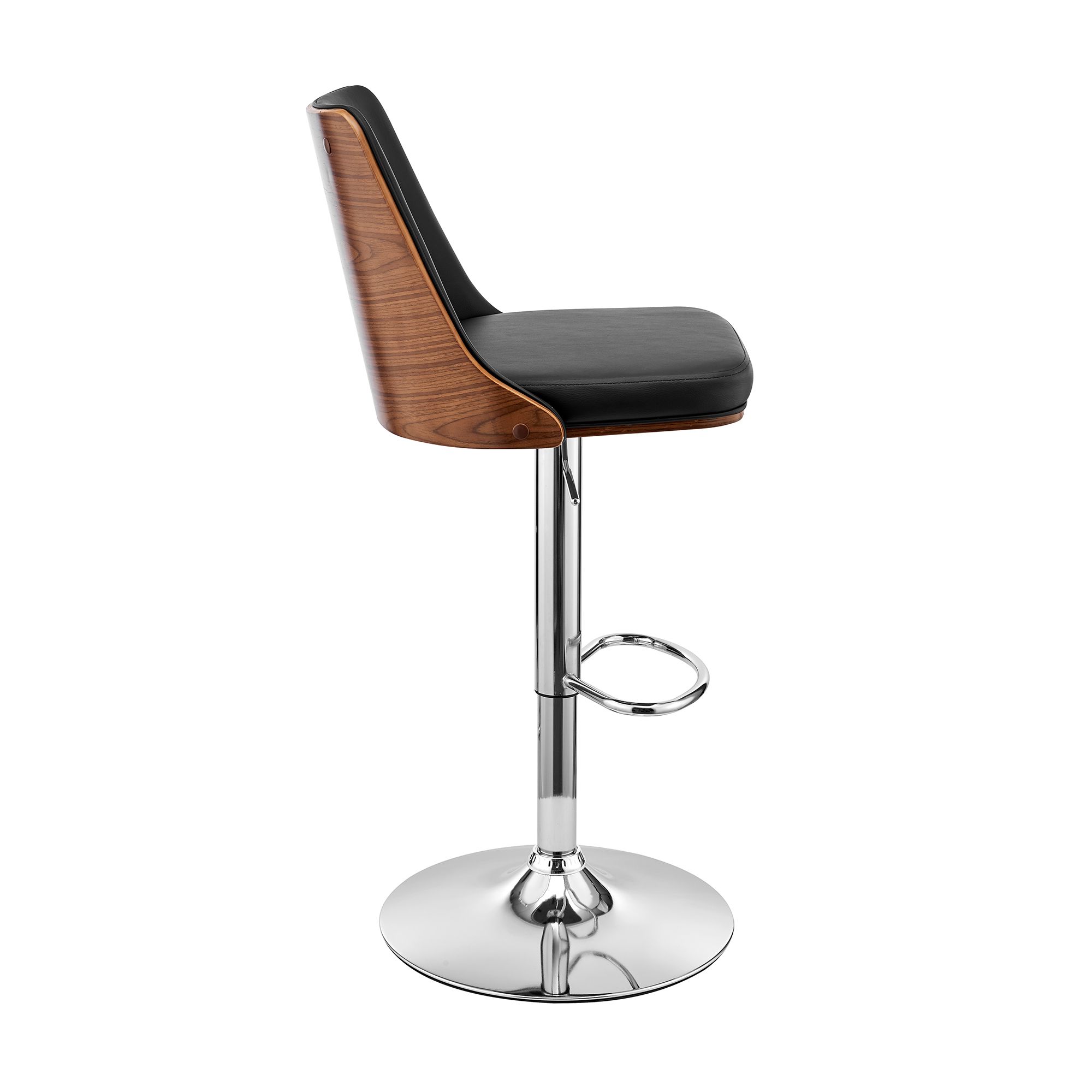 Jacob Adjustable Swivel Black Faux Leather And Walnut Wood Bar