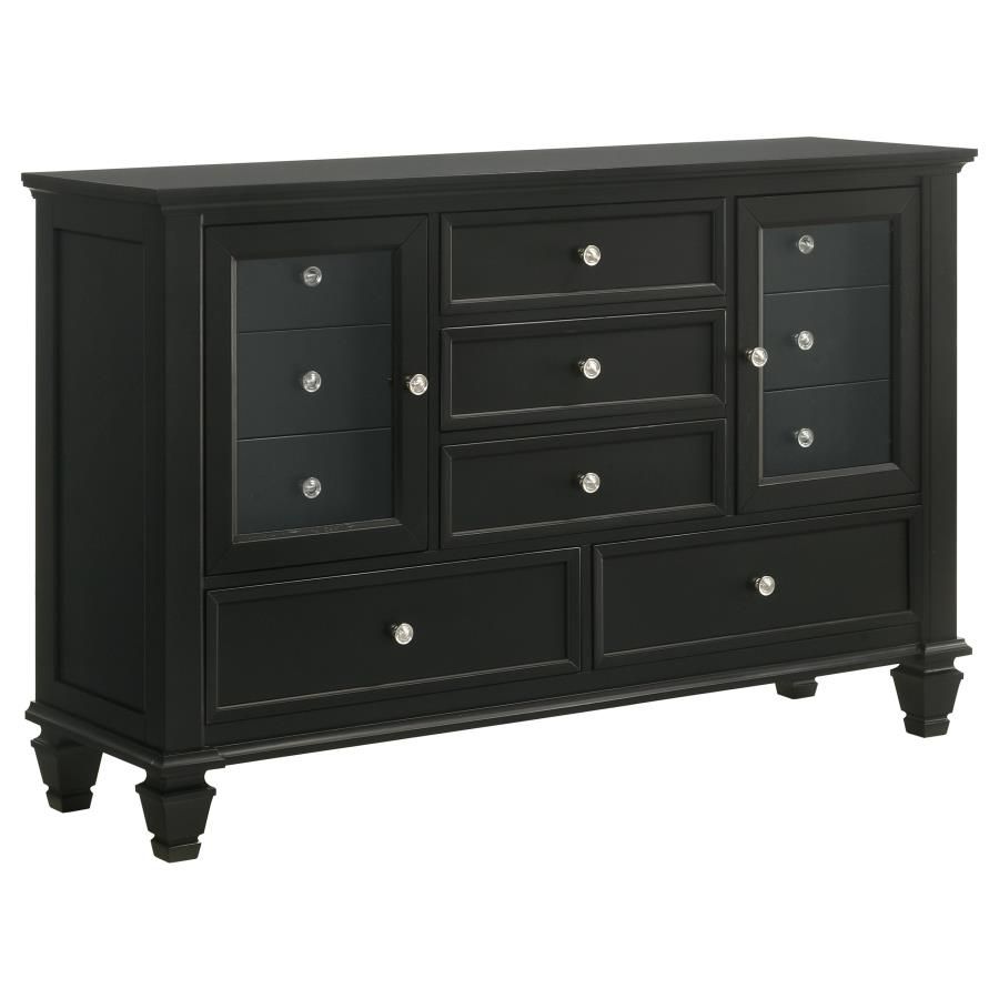 sandy beach dresser Coaster 11-drawer With Mirror Black Adjustable levelers ensure stability NEW SALE Vintage 80s Black Sequin Color:Multi-Colored