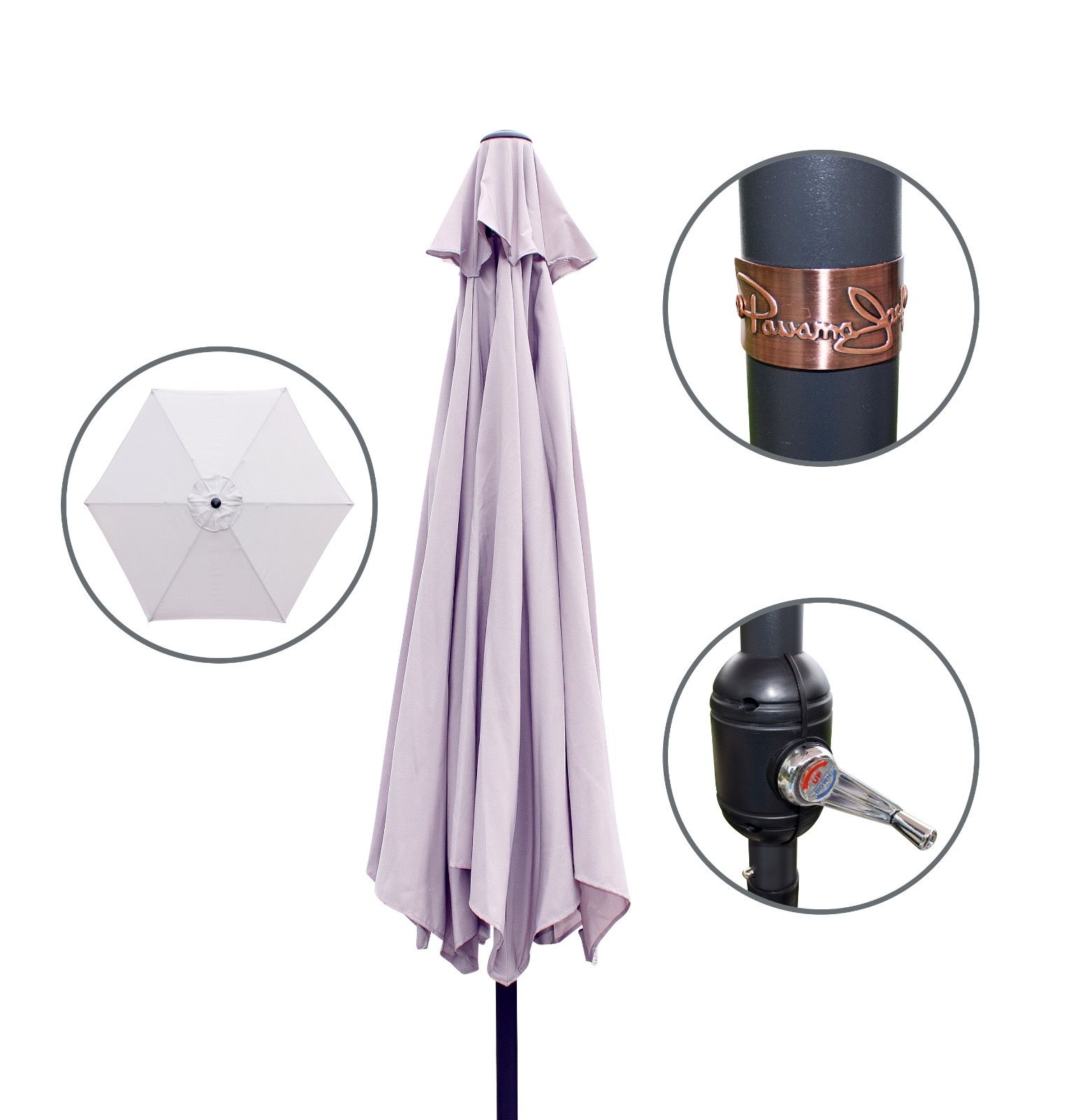 grey 9' patio umbrella 9 Feet with Push Button Tilt and Crank-Turquoise foot Round Outdoor Patio Umbrella features a durable aluminum pole and a UV 9 Ft Alum Patio Umbrella