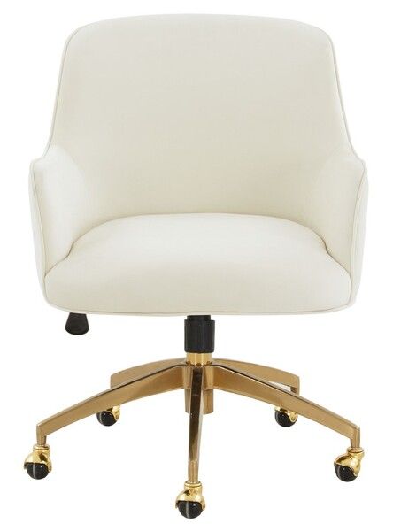 Linon Alyssa Upholstered Adjustable Swivel Desk Chair Gold Legs in Blush  Pink