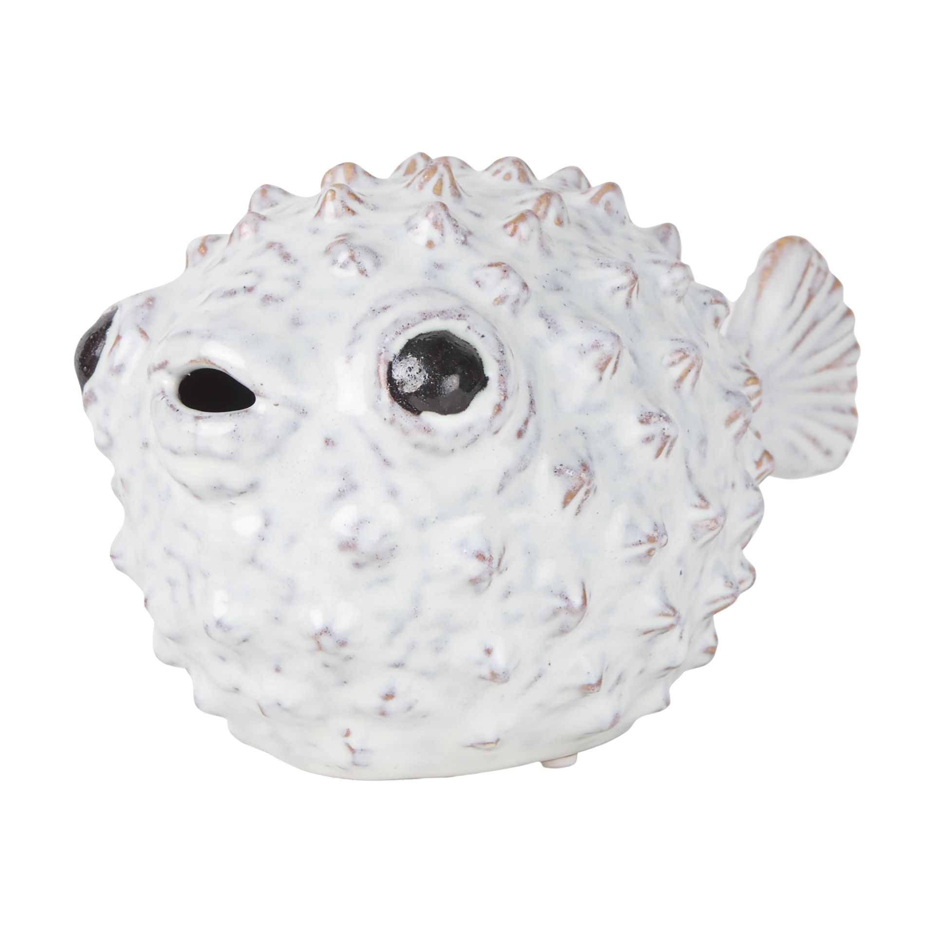 Spike Ii (large) 10l X 6w Off-White Ceramic Puffer Fish at allmine.com
