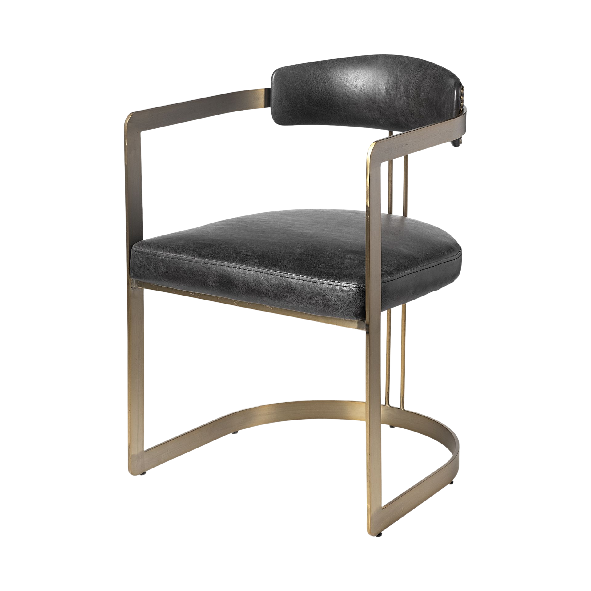 Black Leather Seat With Gold Iron Frame Dining Chair