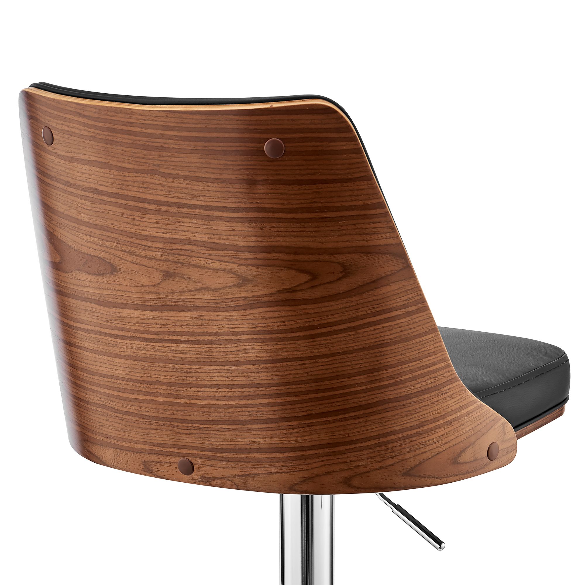 Jacob Adjustable Swivel Black Faux Leather And Walnut Wood Bar