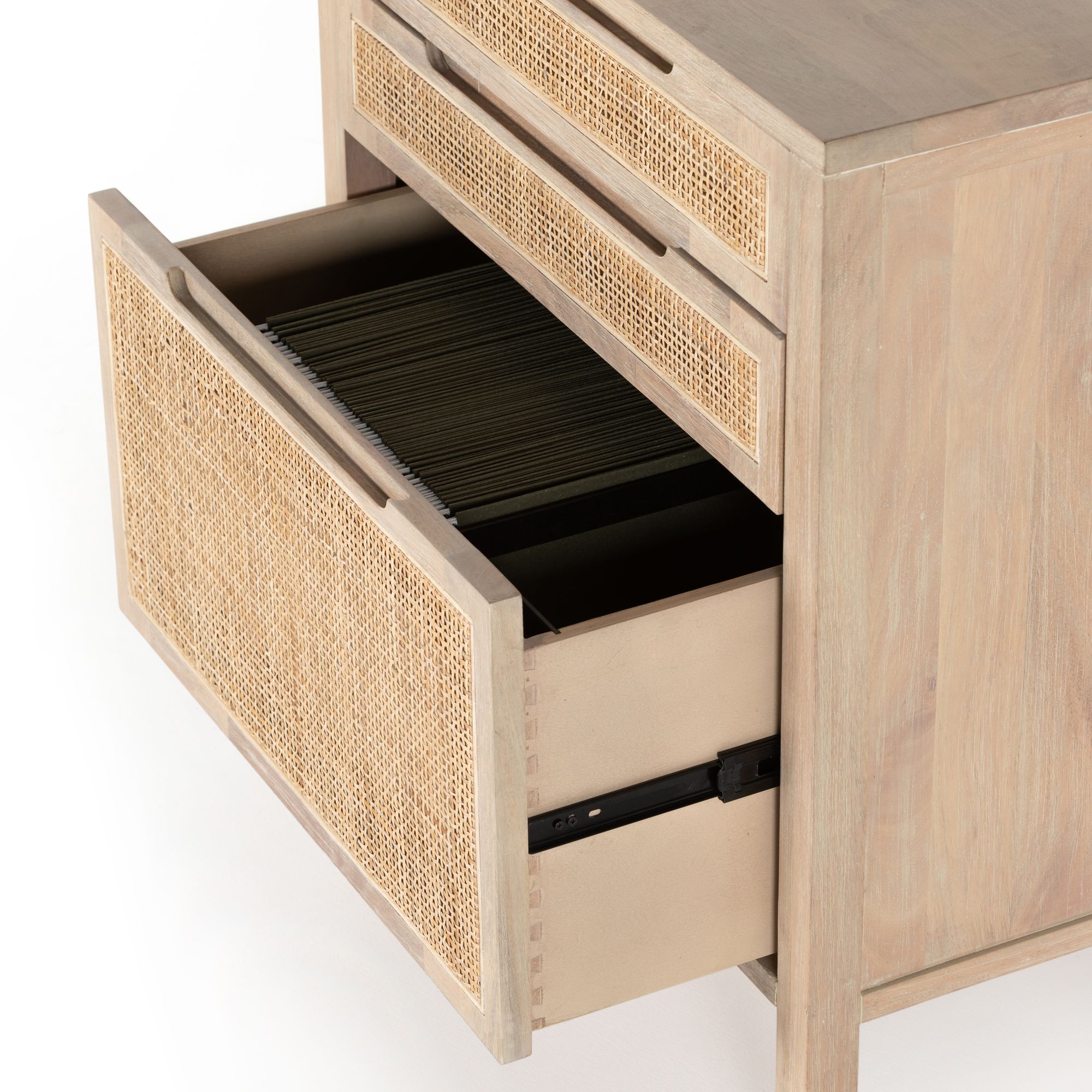 Madura Wooden and Rattan Three or Four Drawer Storage Cabinet