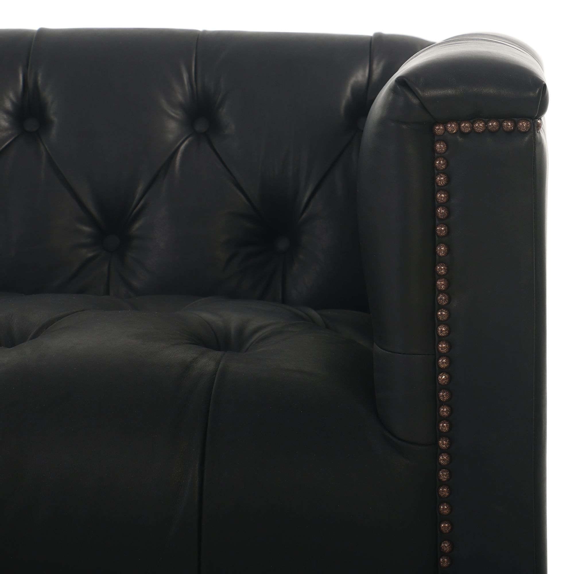 Maxx Distressed Black Leather Tufted Sofa