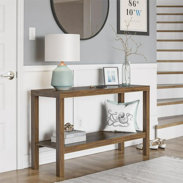 Mainstays Farmhouse Square Side Table with Storage, Rustic Weathered Oak