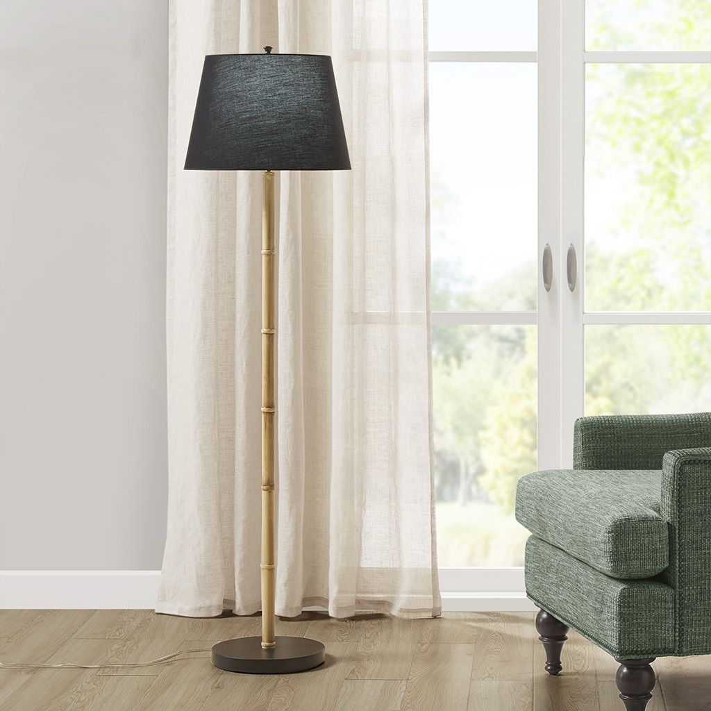 Martha Stewart Nassau Black/natural Metal Bamboo Floor Lamp