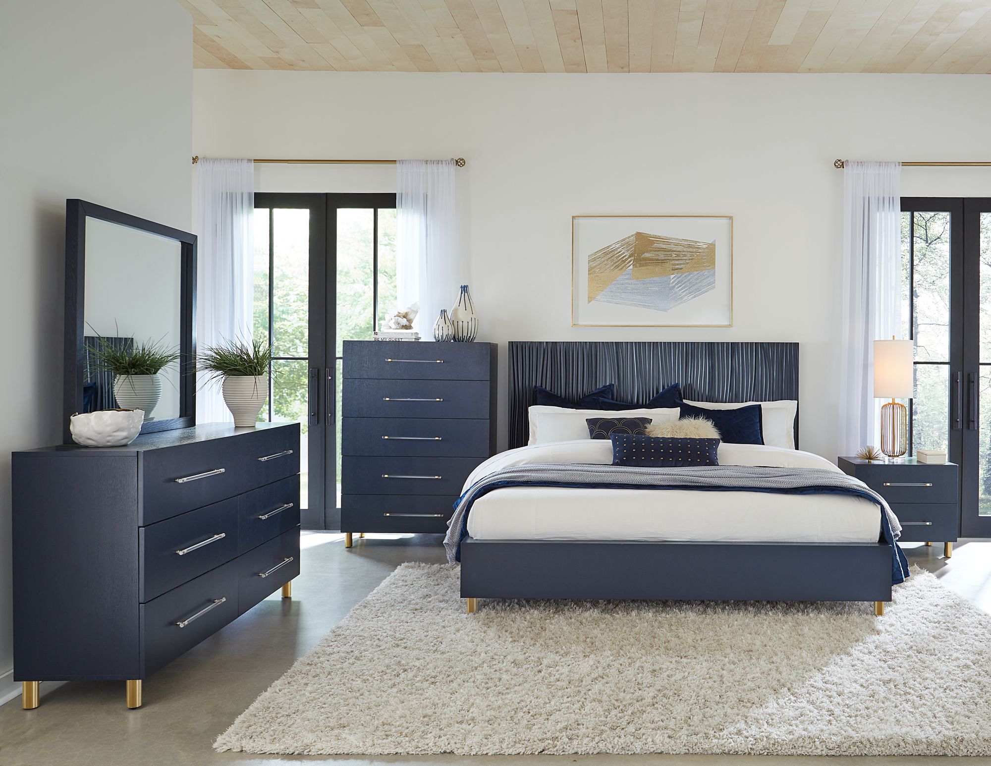 navy blue dresser with mirror Melody - 6-Drawer Upholstered Dresser With Mirror
